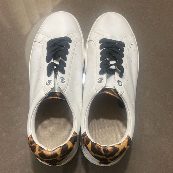 J. Crew Sneakers Women's Size 8.5 White/Leopard Print L7197 Lace Up Leather Shoe - Picture 4 of 7